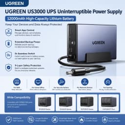UGREEN US3000 NAS Mini UPS 120W 12000mAh Battery Backup for NAS Server DH2600 DX4600 DX2300 DXP2800 DXP4800 DXP480T Plus Power Failure Protection Auto Shutdown
