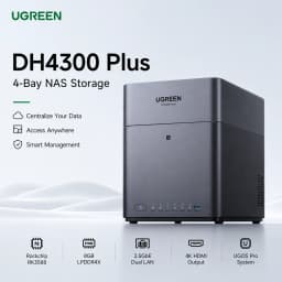 UGREEN DH4300 Plus NAS AI Storage Server 3TB 4TB 6TB 8TB 9TB 12TB 16TB RK3588 8GB LPDDR4X 4-Bay SATA HDD SSD 2.5GbE NFC Plex Jellyfin Personal Cloud