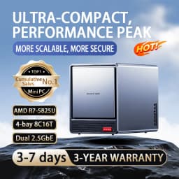 AOOSTAR WTR PRO 4-Bay NAS Mini PC [Full Configuration Version Last Batch] AMD Ryzen 7 5825U (8 Cores, 16 Threads, Up To 4.5GHz) Dual 2.5G Ethernet Ports Dual M.2 NVMe Slots Supports 4K Triple-Screen Output Suitable For Home Laboratory And Server Scenarios