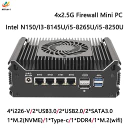 Aittact N150/6405U/I3-8145U/I5-8265U Firewall Soft Route 4-Port I226-V 2.5G Robust PFSense OPNsense Fanless Mini PC Computer
