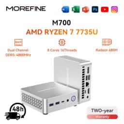 MOREFINE Mini PC M700 AMD Ryzen R7-7735U WIN11PRO Desktop Computer Dual Channel DDR5 RAM M.2 Nvme SSD WiFi6 BT5.0 Laptop Game