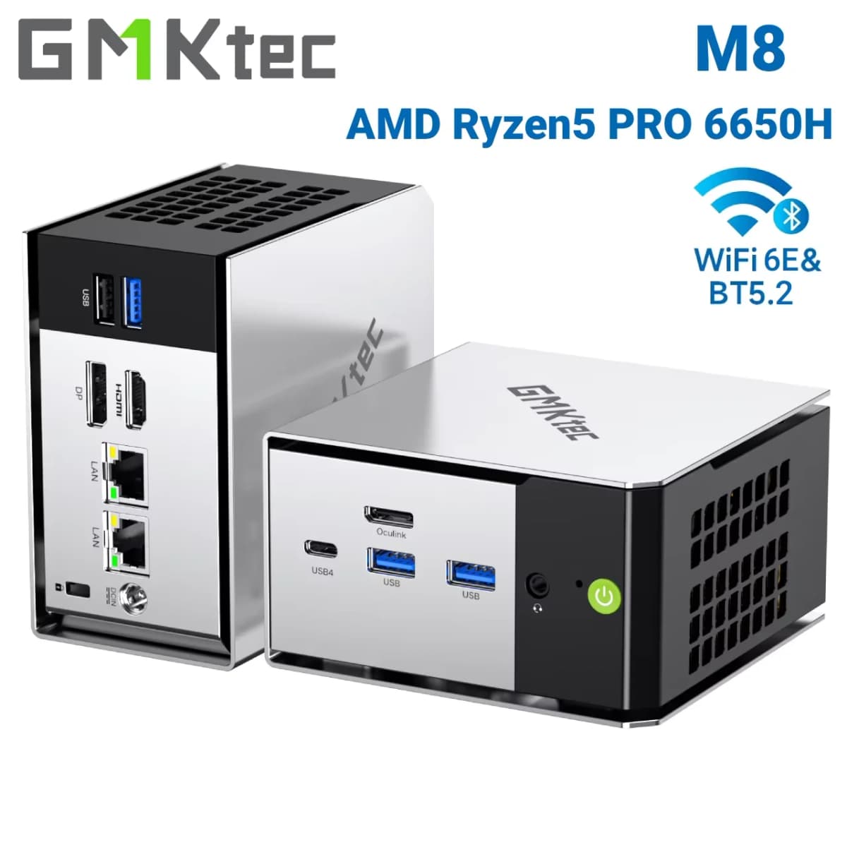 GMKtec M8 Mini PC AMD Ryzen 5Pro 6650H NUCBOX Win11 Pro LPDDR5 6400MT/s 16GB 500GB/1TB AMD Radeon 660M Oculink Wifi 6E BT5.2