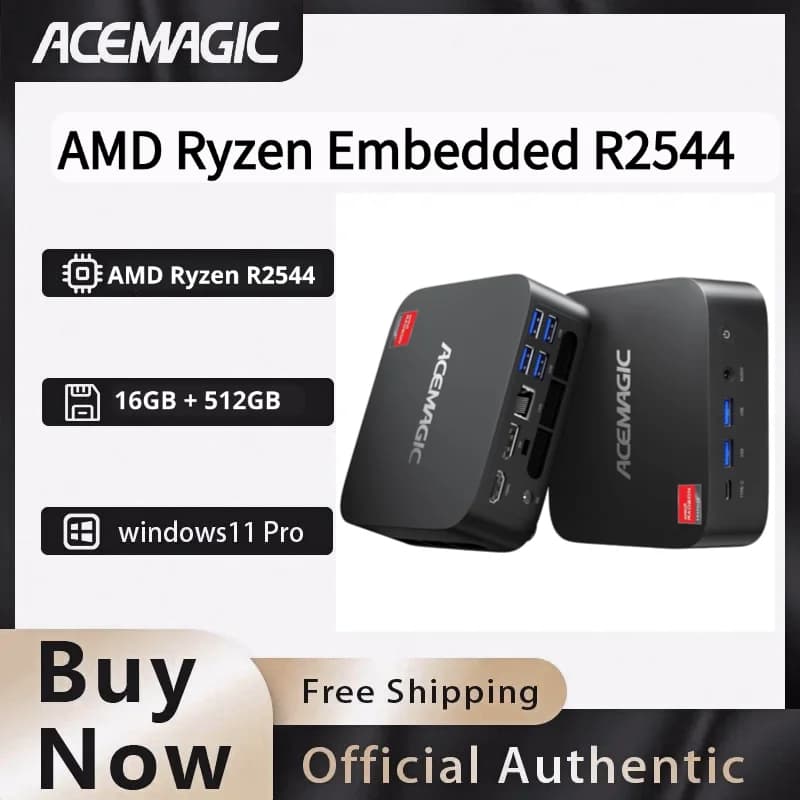 ACEMAGIC AMD Ryzen Embedded R2544 Mini PC 16GB DDR4 512GB SSD Windows 11 Pro Business Desktop Computer 4K Triple Display HDMI DP