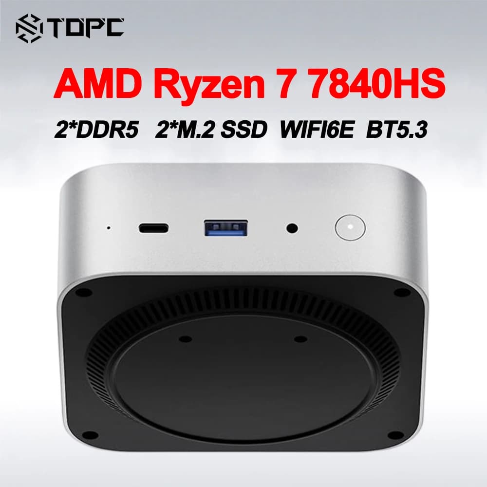 TOPC S78 AMD Ryzen 7 7840HS Mini PC 2*DDR5 2*M.2 SSD Wifi6 BT5.2 Windows 11 Pro Desktop MINI PC Gamer Computer