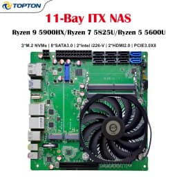 11-Bay Mini ITX NAS Motherboard AMD R5 5600U Ryzen 7 5825U/5800H R9 5900HX DDR4 3×NVMe 8×SATA 2.5G LAN Firewall Gaming Mainboard