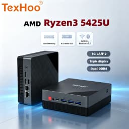 TexHoo Mini PC AMD Ryzen 3 5425U 4300U Dual LAN 4K Display DP+2xHDMI DDR4x2, NVMe/SATA M.2 for Soft Router Firewall NAS Computer