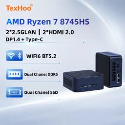 TexHoo Gaming Mini PC AMD Ryzen7 8745HS 7840HS 7735HS Radeon 780M WIFI6 BT5.2 DDR5 2x2.5G LAN R5-6600H Desktop Computer Barebone