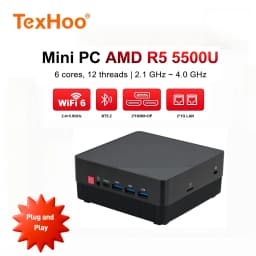 TexHoo AMD Ryzen 5 5500U Mini PC Dual Gigabit LAN Firewall Router Mini Desktop Computer M.2 2280 NVMe DDR4 DP HDMI*2 Win11 WIFI6