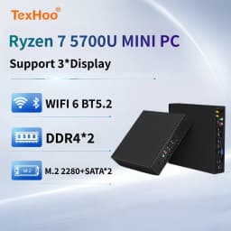Texhoo Mini ITX PC AMD Ryzen 7 5700U R5 5600H 4600H FP6 DDR4x2 Dual Channel M.2 NVMe SATAx2 HDMI VGA LVDS 16G 256G Home Server