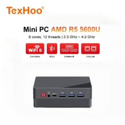 TexHoo Mini PC Ryzen 5 5600U 6C/12T Triple Display 16G 256G DP+2xHDMI Dual LAN WiFi6 BT5.2 2xDDR4 Mini Desktop Computer 