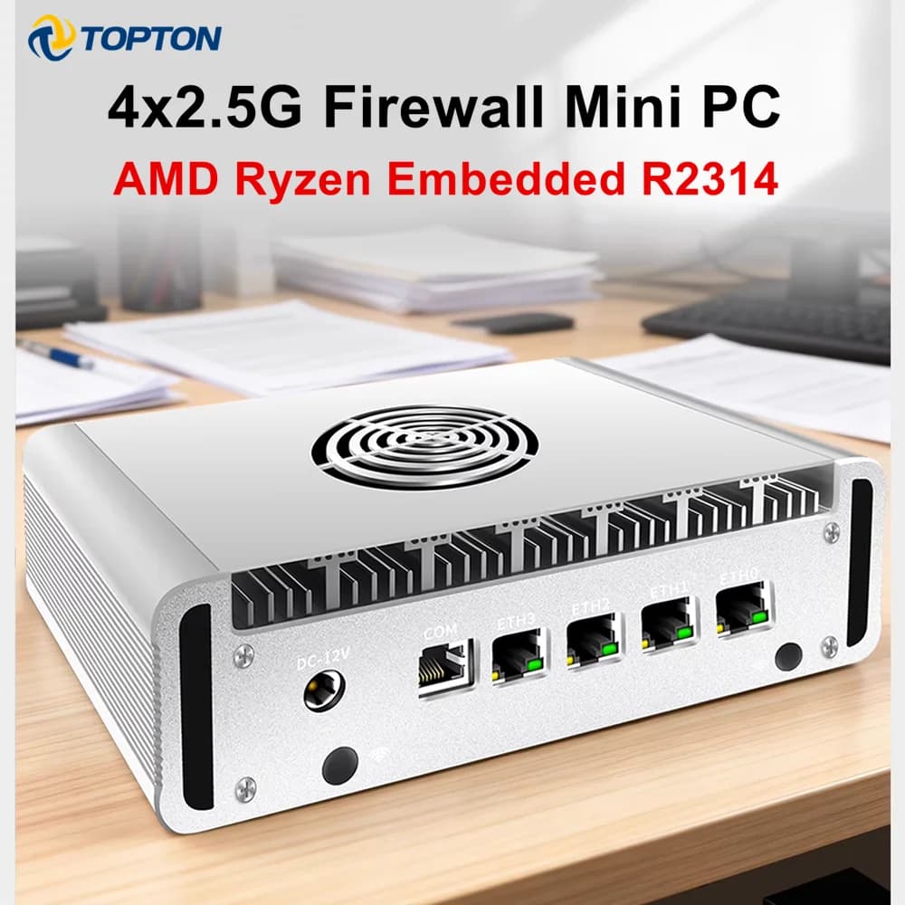 Topton Metal Firewall Mini PC Intel N150 AMD Ryzen Embedded R2314 4x2.5G LAN NVMe 6xUSB Proxmox PfSense OPNsense Home Server