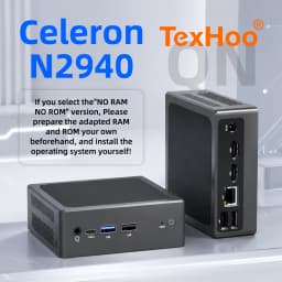 TexHoo Mini PC Intel Celeron N2940 16GB RAM 512GB SSD WIFI5 BT4.0 Windows 10 Desktop Computer 4USB TypeC Dual Display for Office