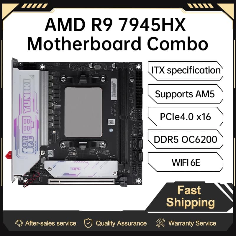 TOPC FL1 Mini ITX AM5 Motherboard Combo R5 7645HX R7 7745HX R9 8945HX 7945HX DDR5 6200 WiFi6E 2.5G LAN Gaming Mini PC NAS Render