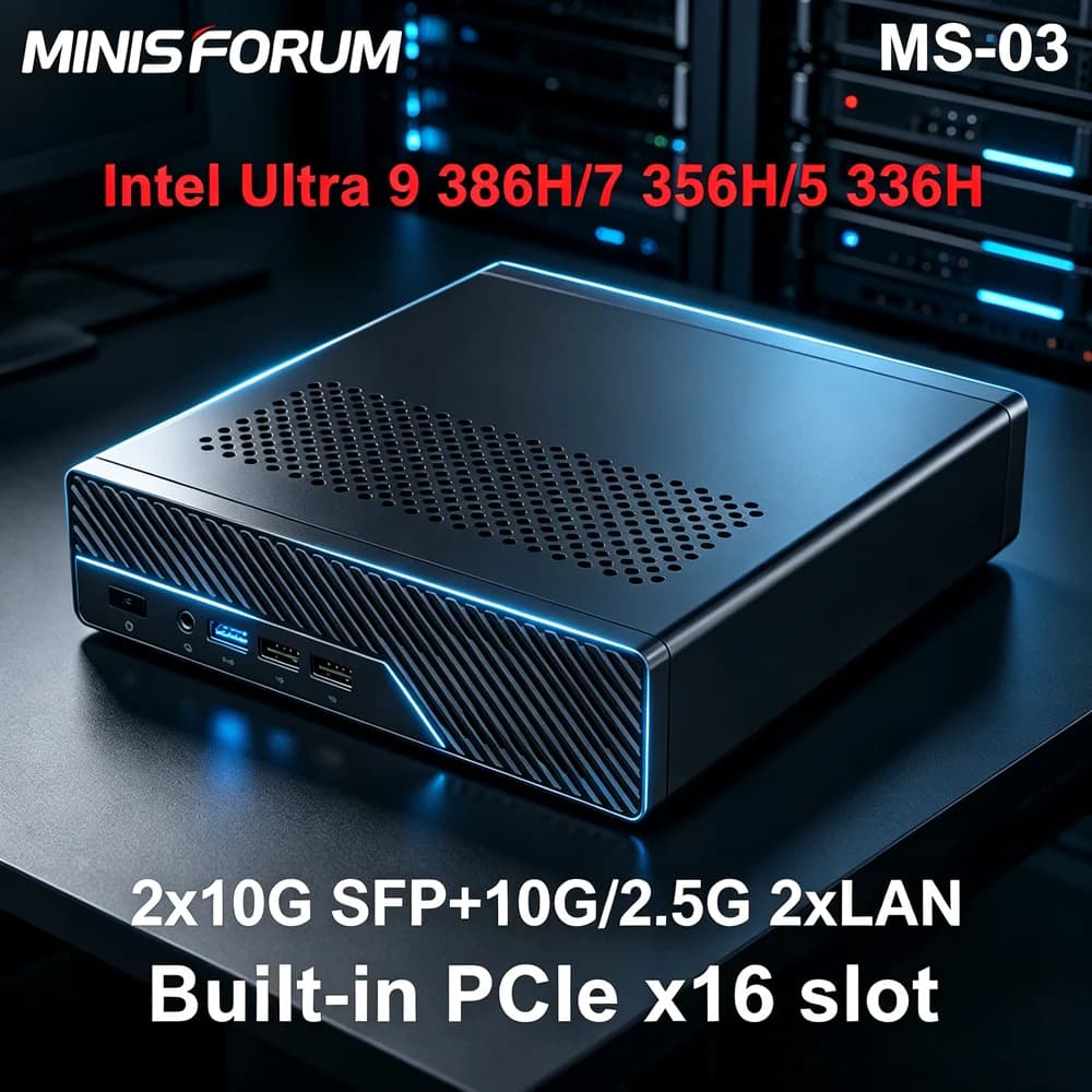 MINISFORUM MS-03 AI Workstation Intel Ultra 9 385H 7 356H 2x10G SFP 10G/2.5G 2xLAN 3xNVMe Windows 11 Gaming Mini PC NAS Homelab