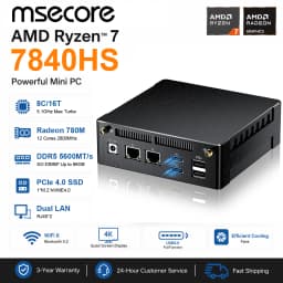 MSECORE MQ50 AI Gaming Mini PC AMD Ryzen 7 7840HS Radeon 780M DDR5 NVMe SSD WiFi6E BT5.3 2.5G LAN Triple 4K HDMI Office Desktop