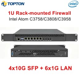 Topton 1U Rack Firewall Server Mini PC Intel Atom C3958 C3808 C3758 4x10G SFP 6x1G LAN DDR4 NVMe PfSense OPNsense VPN Server