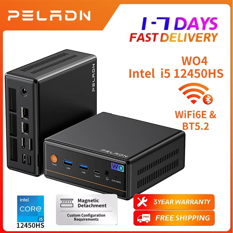 PELADN Mini PC Intel i5-12450H(up to 4.4GHz), WiFi 6/ BT5.2 3-Year Warranty Micro PC for Gaming & Office Barebone