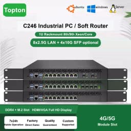 Topton 1U Rackmount Firewall Computer Intel C246 LGA1151 8th/9th Gen Xeon Core 8x2.5G LAN 4x 2x 10G SFP Gateway Network Server