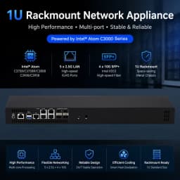 Qotom C3758R C3958 1U Rackable Server Atom Denverton 4*X553 10G SFP+ 5*2.5G LAN Barebone Firewall Router Network Mini PC