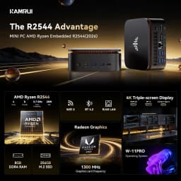 Mini PC Ryzen R2544 Beat 3500U/N95/N150 8GB DDR4 256GB M.2 SSD Triple 4K Display Win11 Pro WiFi Gigabit Ethernet for Office Home