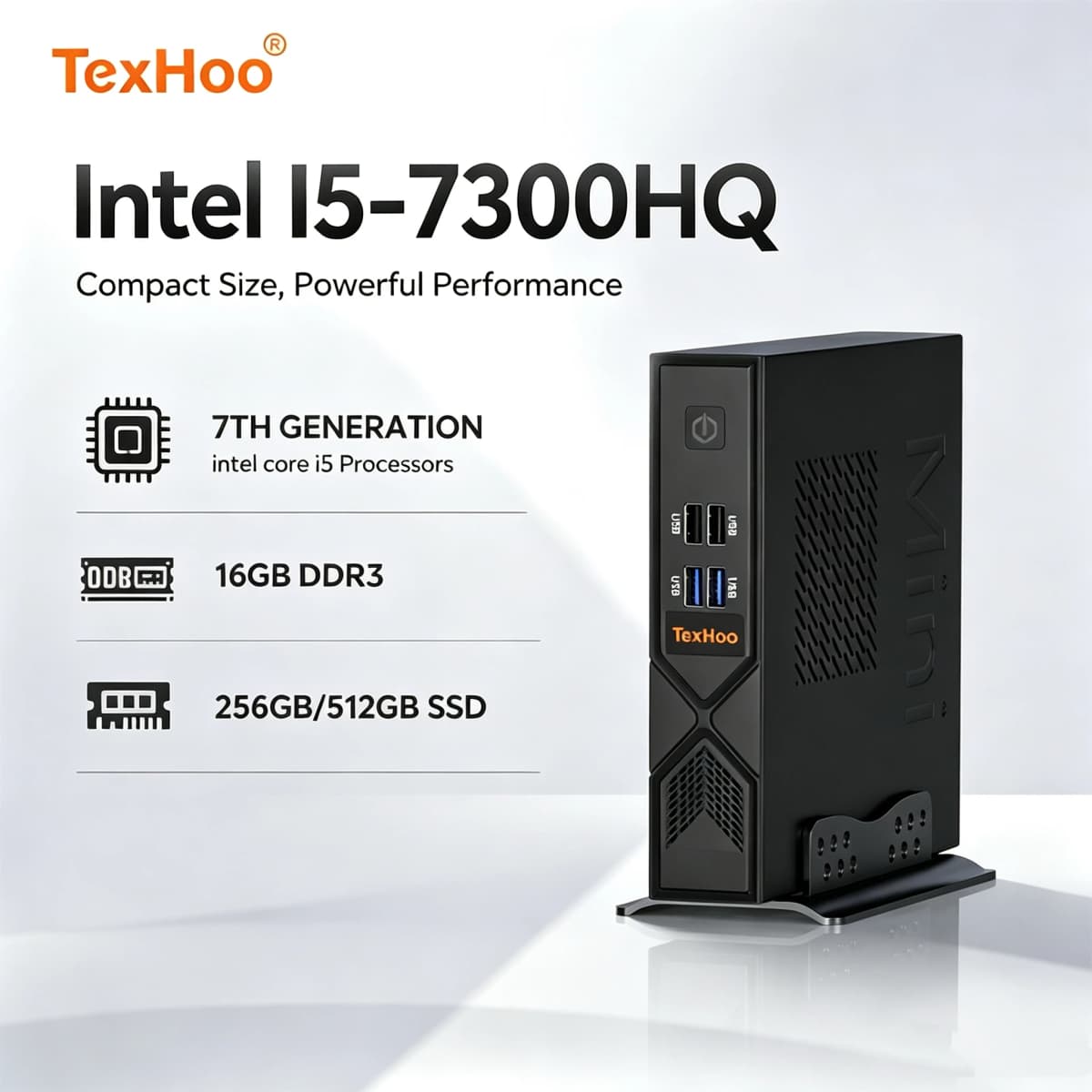 TexHoo MINI PC I5 7300HQ Procesador DDR3 16GB RAM 256GB/512GB SSD WIFI5 BT4.0 Portable Windows10 Desktop Computer 9 USB Ports