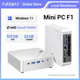 Firebat F1 Gaming Mini Pc Amd Ryzen 5 7640Hs 6C/12T Lpddr5 24Gb Ram M.2 Pcie 512Gb Ssd Usb4 Wifi6 Bt5.2 4K Display Windows11 Desktop Computer