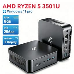 NIPOGI Mini PC AMD Ryzen 5 3501U 4C 8T 3.7GHz DDR4 8GB 256GB Triple Display Win 11 Pro WiFi5 BT4.2 For Home/Office/Busines