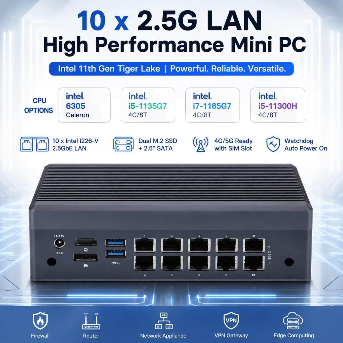 Qotom 10x 2.5G LAN Fanless Mini PC Q31100GT I226-V 6305 i5-1135G7 i7-1185G7 i5-11300H Firewall Router Network Appliance