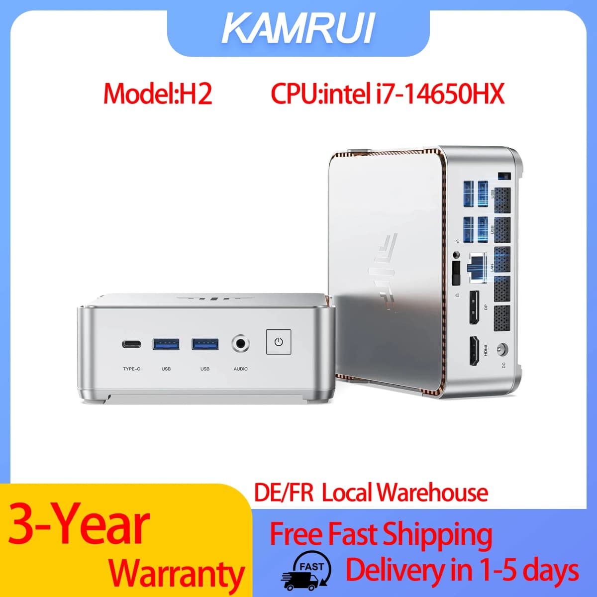 KAMRUI H2 Intel Core I7 14650HX Mini PC 32GB RAM 1TB ROM SSD Desktop PC Triple 4K Display WiFi6 BT5.2 Business Office Computers