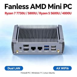 Fanless AMD Mini PC Ryzen 7 7730U 5800U Ryzen 5 5600U 4800U Dual LAN Firewall PC Windows11 Gaming Desktop Computer Home Office