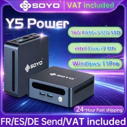 SOYO Mini PC Y5 Power Intel Core I7 8th Gen CPU 16GB DDR4 512GB SSD Windows 11 Pro Mini Desktop Computer WiFi5 BT4.2 Dual 4K Display Gigabit RJ45 LAN USB3.0 Mini for Home Office