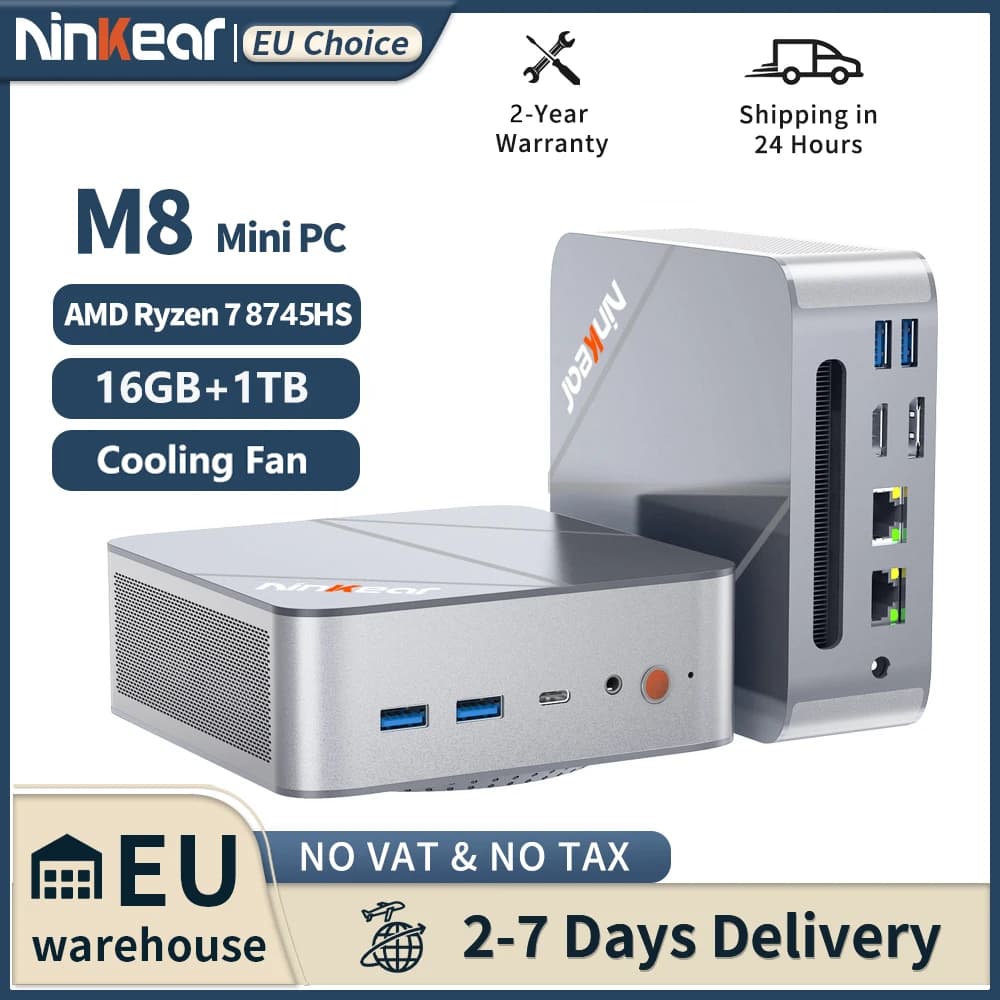 Ninkear Mini Pc Amd Ryzen 7 8745Hs 16Gb Ram 1Tb Ssd Radeon 780m Wifi 6 Dual 2.5g Lan Mini Desktop Computer Dp HDMI Type-C Windows 11 Pro