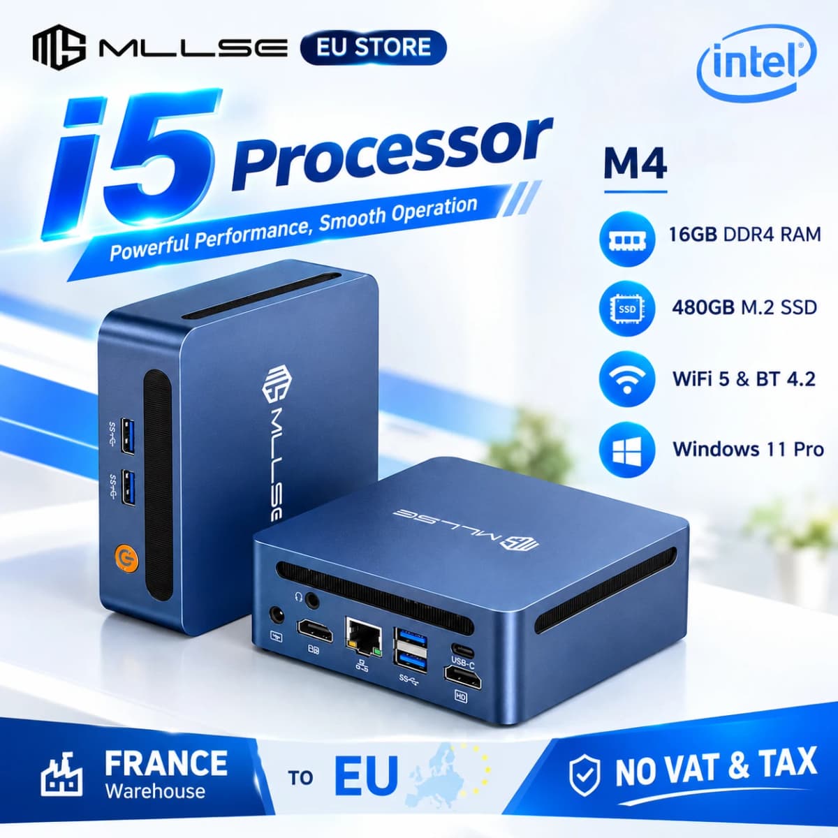 MLLSE Mini PC M4 Intel Core I5-8265U Processor DDR4 16GB RAM 480GB SSD WiFi 5 BT 4.2 Win11 Mini Desktop Computer