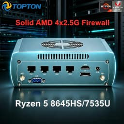 Topton Metal AMD Firewall Mini PC Ryzen 5 8645HS 7640HS 7535U 4x 2.5G LAN 2xNVMe DB9 COM Industrial NAS Computer PfSense Proxmox