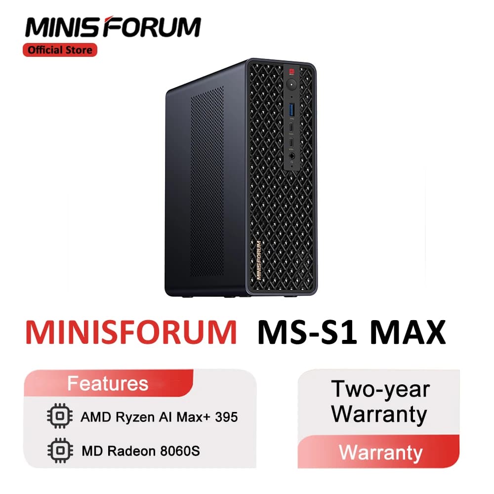 MINISFORUM MS-S1 MAX Mini PC AMD Ryzen Al Max+ 395 LPDDR5x 128GB 2TB SSD Gaming PC WiFi 7 2*10GbE LAN Windows 11 Pro Desktop PC
