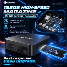 Soyo Mini Pc Y5 Intel Core I3 4Th Gen Processor 8Gb Ram 128Gb Ssd Windows 10 Mini Desktop Computer Multi-Screen 4K Output Wifi & Bluetooth 4.2 Usb-C Rj45 Ethernet Compact Small Pc for Home Office Business Daily Use