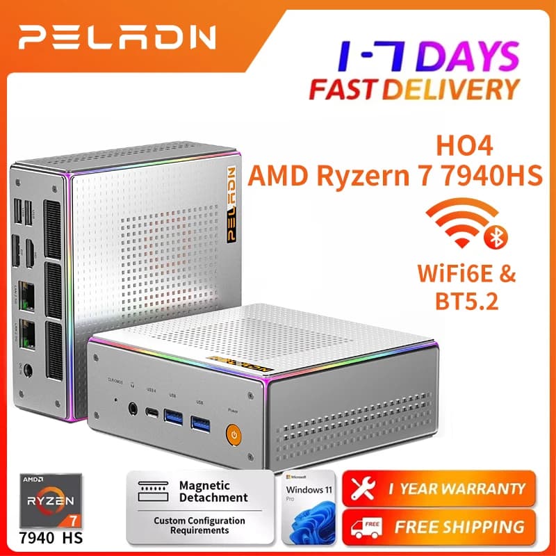Peladn Mini Pc, Amd Ryzen 9 7940Hs (8C/16T, up to 5.1Ghz) 16Gb Ddr5 5600Mhz Ram, 1Tb Ssd, 3-Year Warranty 4K Hd, Bt5.2 Windows11, Wifi6