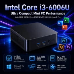 2026 New Mini PC Intel Core I3 6006U Windows 11 Pro Compact Silent Triple Display Type C HDMI Expandable Memory For Office Home