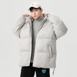 CAAYU 2022 Winter Down Jacket Men's Fashion Harajuku Oversized Fleece Coat Japanese Streetwear Windproof Outwear Gray Coat Male