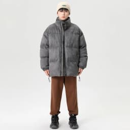 CAAYU 2022 Winter Down Jacket Men's Fashion Harajuku Oversized Fleece Coat Japanese Streetwear Windproof Outwear Gray Coat Male
