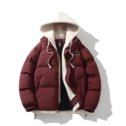Winter New Men's Fashion Fake Two-piece Warm Fleece Loose Zipper Hooded Cotton Coat Cotton Jacket Daily Outdoor Casual