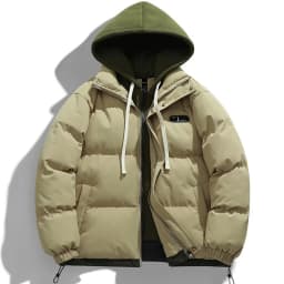Winter New Men's Fashion Fake Two-piece Warm Fleece Loose Zipper Hooded Cotton Coat Cotton Jacket Daily Outdoor Casual