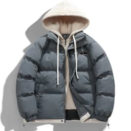 Winter New Men's Fashion Fake Two-piece Warm Fleece Loose Zipper Hooded Cotton Coat Cotton Jacket Daily Outdoor Casual