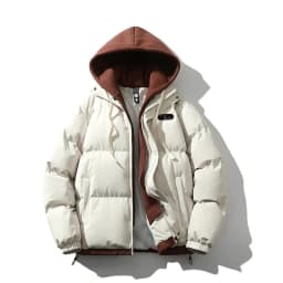 Winter New Men's Fashion Fake Two-piece Warm Fleece Loose Zipper Hooded Cotton Coat Cotton Jacket Daily Outdoor Casual