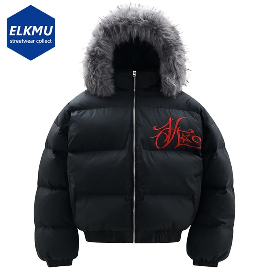 Men Winter Jackets Thicken Warm Parkas Fur Collar Coat Streetwear Harajuku Hip Hop Padded Jackets Outwear