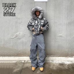 Mens Jacket Washed Camouflage Raglan Sleeve Hooded Fur Collar Bomber Cotton Coat Winter Thick Warm Streetwear Harajuku Fashion