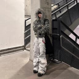 Mens Jacket Washed Camouflage Raglan Sleeve Hooded Fur Collar Bomber Cotton Coat Winter Thick Warm Streetwear Harajuku Fashion