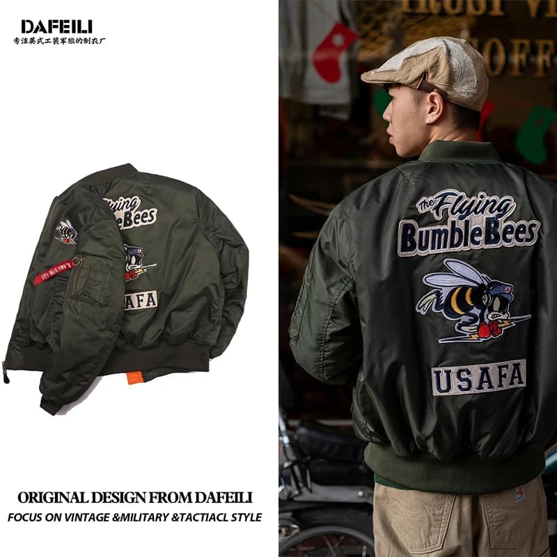 2023 USAFA WW2 Flying Bumble Bees Patch Embroidered Bomber Jacket Men Air Force Pilot Flight Winter Coat Warm Padded Outwear