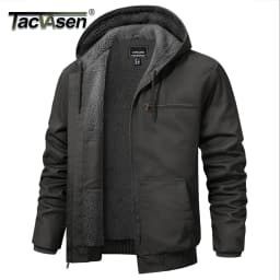 TACVASEN Men's Hooded Work Sherpa Insulated Jacket Winter Fleece Lined Duck Heavy Duty Canva Cotton Coat with Hoodie Waterproof
