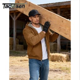 TACVASEN Men's Hooded Work Sherpa Insulated Jacket Winter Fleece Lined Duck Heavy Duty Canva Cotton Coat with Hoodie Waterproof